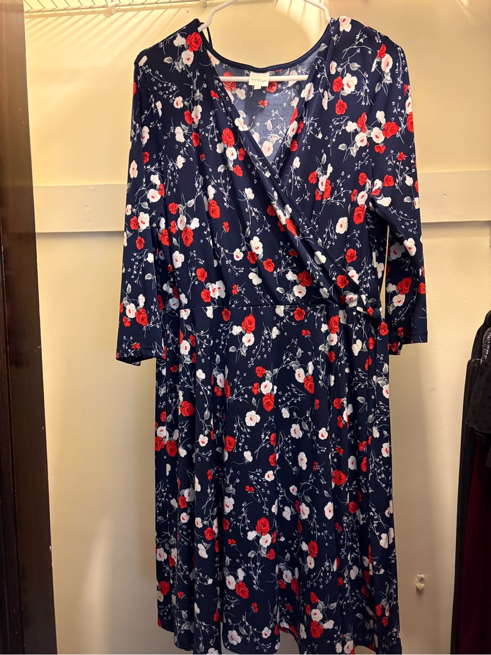 Kaileigh Navy Wrap Dress with Red & White Floral Print